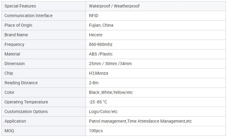 Lowest Cost Security Checkpoint RFID Patrol Anti-Metal Waterproof Outdoor Token 125kHz Tag