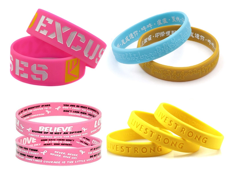 OEM Custom Silicone Rubber Embossed Debossed Printed Logo Wristband for Events