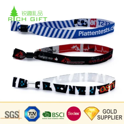 Tecido promocional de moda personalizada RFID têxtil fita de poliéster pulseira elástica mão descartável nylon tecido pulseira para eventos esportivos sem pedido mínimo