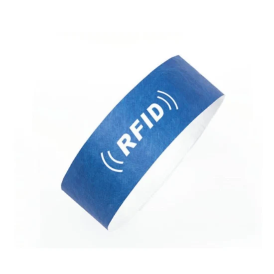 Impressão personalizada à prova d'água 13,56 MHz Chip NFC RFID Pulseira de papel descartável térmico UHF 869-960 MHz Pulseira de longo alcance com adesivo